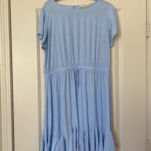 Blue and white polka dot dress